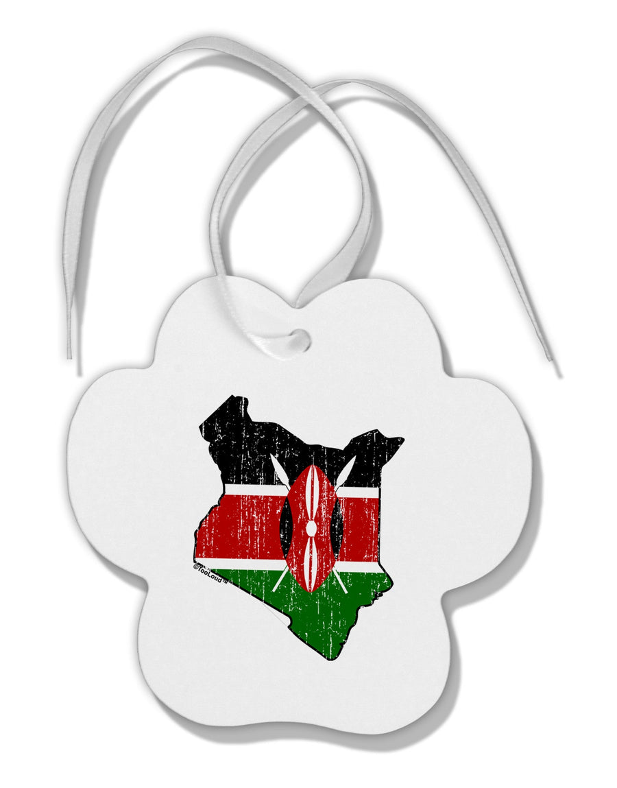 Kenya Flag Silhouette Distressed Paw Print Shaped Ornament-Ornament-TooLoud-White-Davson Sales