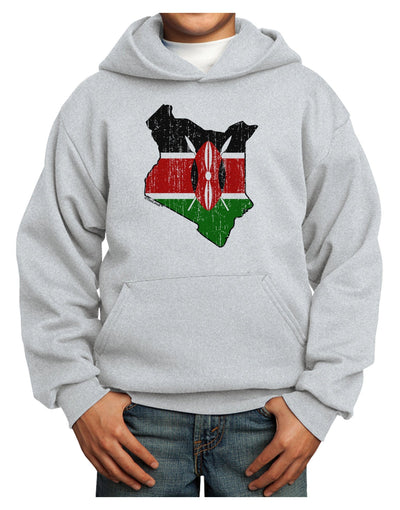 Kenya Flag Silhouette Distressed Youth Hoodie Pullover Sweatshirt-Youth Hoodie-TooLoud-Ash-XS-Davson Sales