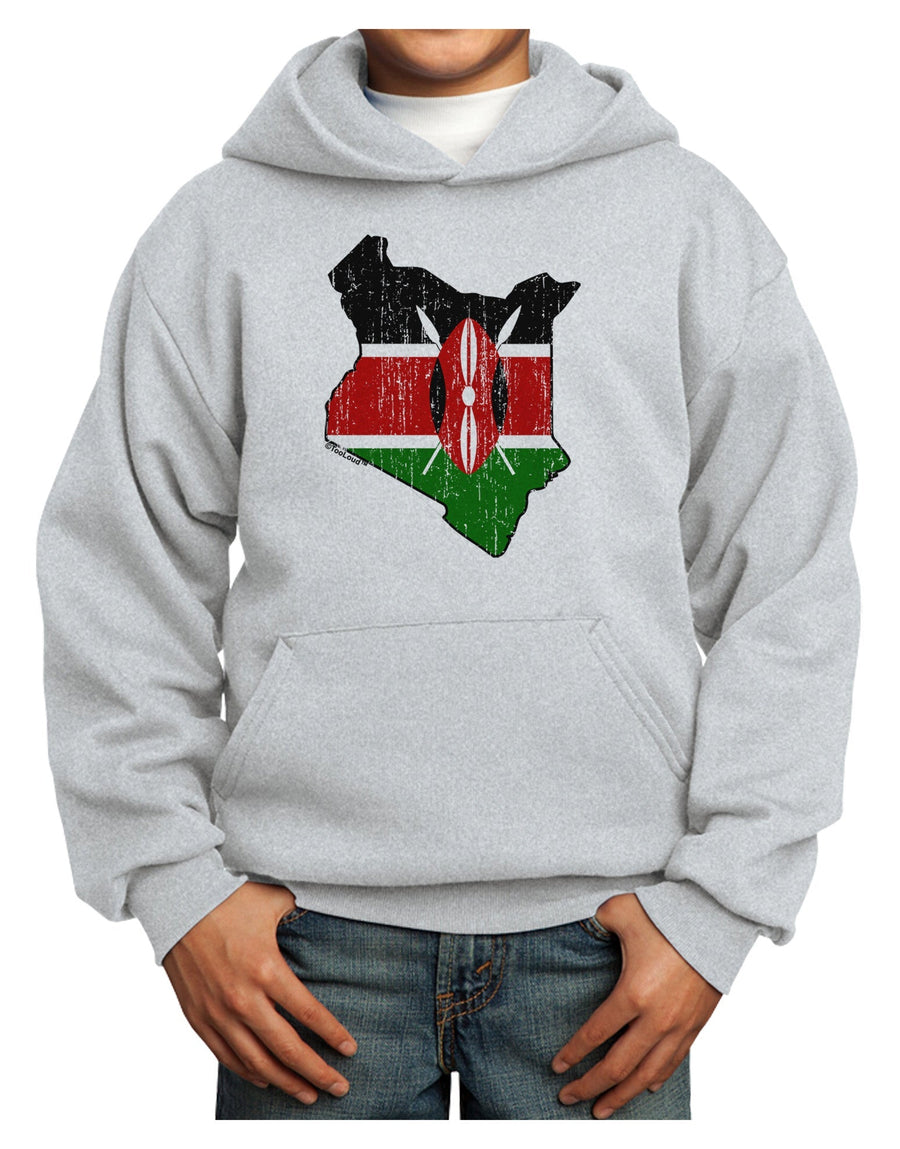 Kenya Flag Silhouette Distressed Youth Hoodie Pullover Sweatshirt-Youth Hoodie-TooLoud-White-XS-Davson Sales