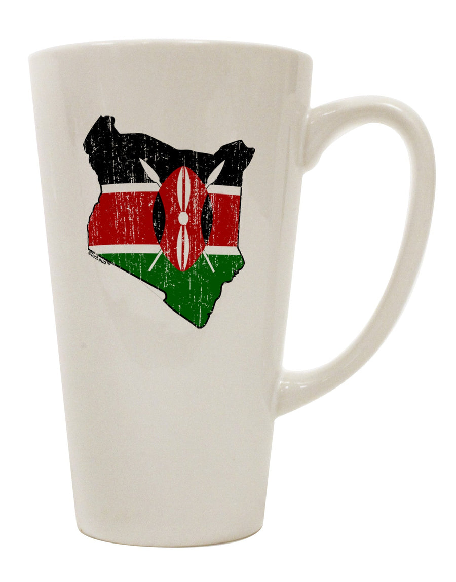 Kenyan Flag Silhouette Distressed 16 oz Conical Latte Coffee Mug - Expertly Crafted Drinkware-Conical Latte Mug-TooLoud-White-Davson Sales