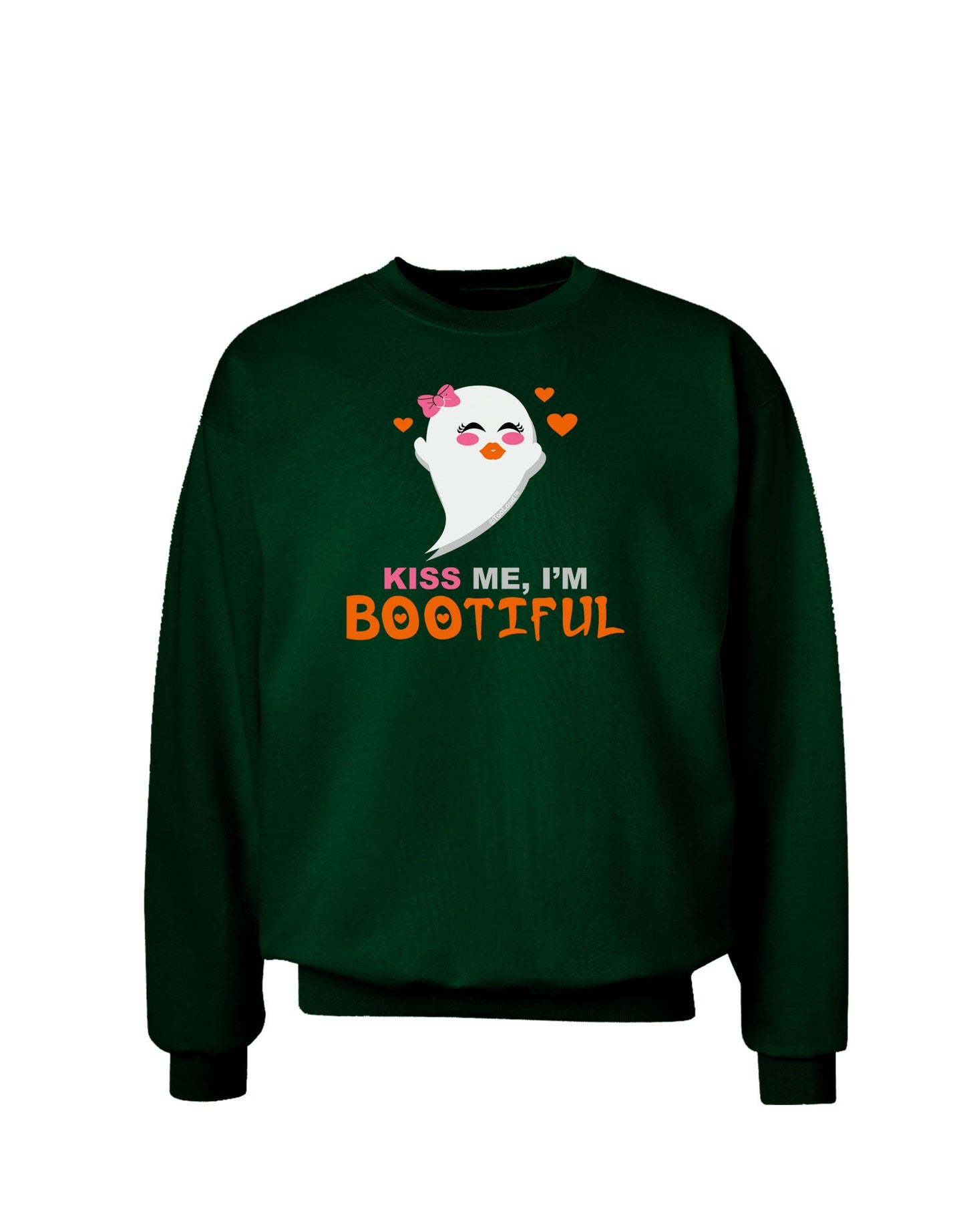 Kiss Me BOOtiful Ghost Orange Adult Dark Sweatshirt-Sweatshirts-TooLoud-Deep-Forest-Green-Small-Davson Sales