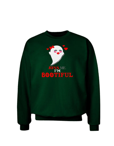 Kiss Me BOOtiful Ghost Red Adult Dark Sweatshirt-Sweatshirts-TooLoud-Deep-Forest-Green-Small-Davson Sales