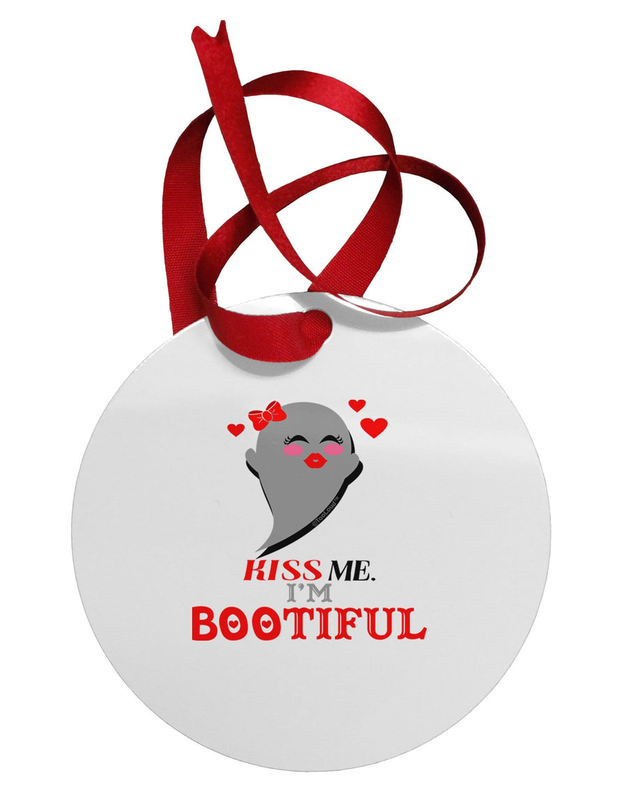 Kiss Me BOOtiful Ghost Red Circular Metal Ornament-Ornament-TooLoud-White-Davson Sales