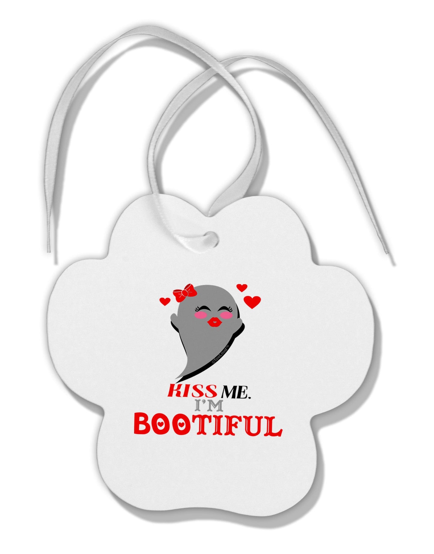 Kiss Me BOOtiful Ghost Red Paw Print Shaped Ornament-Ornament-TooLoud-White-Davson Sales