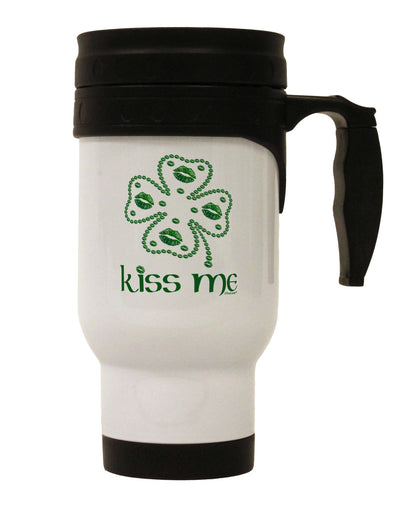 Kiss Me Clover Stainless Steel 14oz Travel Mug-Travel Mugs-TooLoud-White-Davson Sales