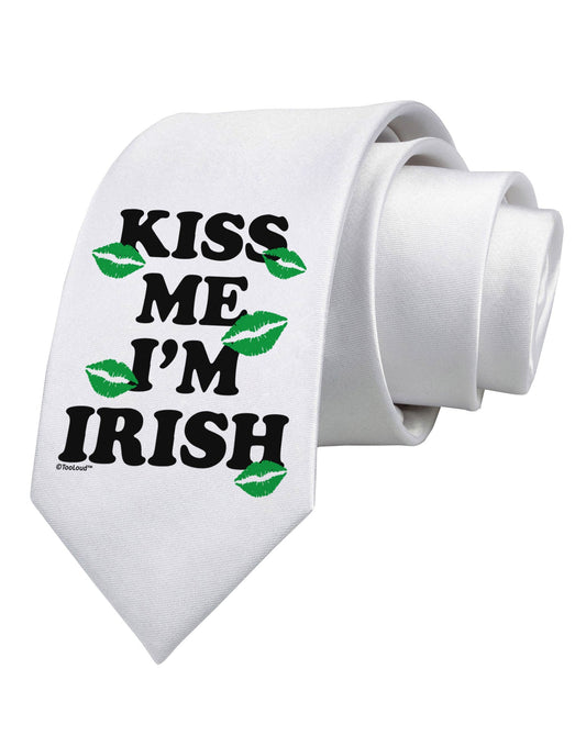 Kiss Me I'm Irish - Green Kisses Printed White Necktie by TooLoud