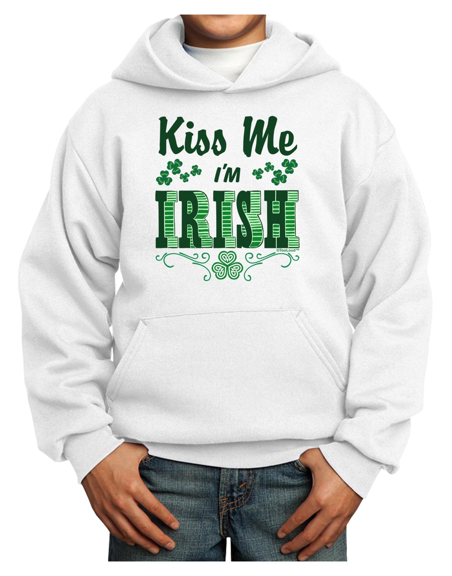 Kiss Me I'm Irish St Patricks Day Youth Hoodie Pullover Sweatshirt-Youth Hoodie-TooLoud-White-XS-Davson Sales