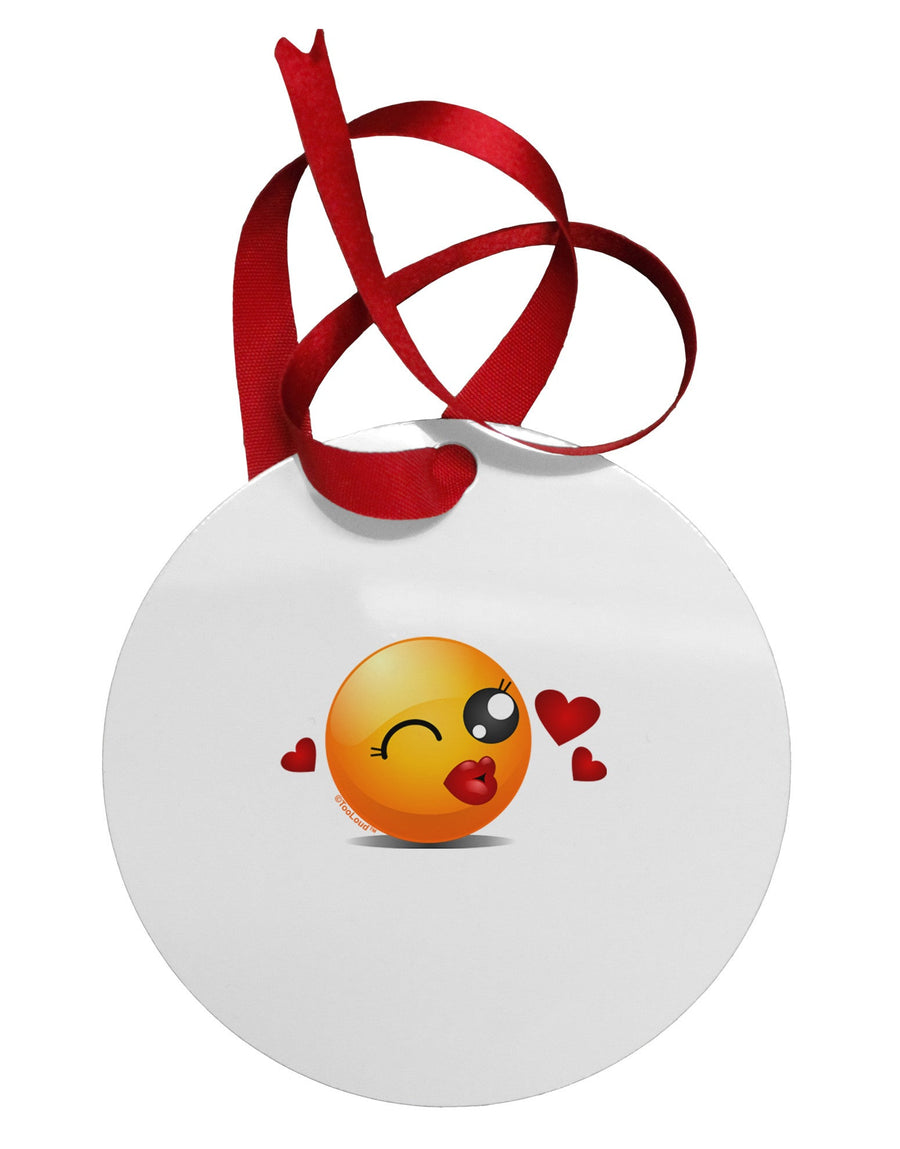 Kissy Face Emoji Girl Circular Metal Ornament-Ornament-TooLoud-White-Davson Sales