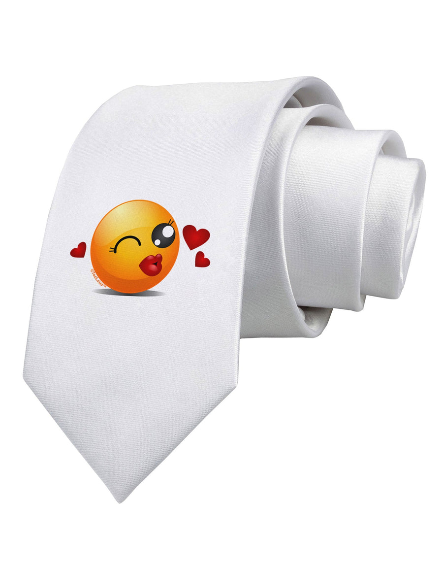 Kissy Face Emoji Girl Printed White Necktie