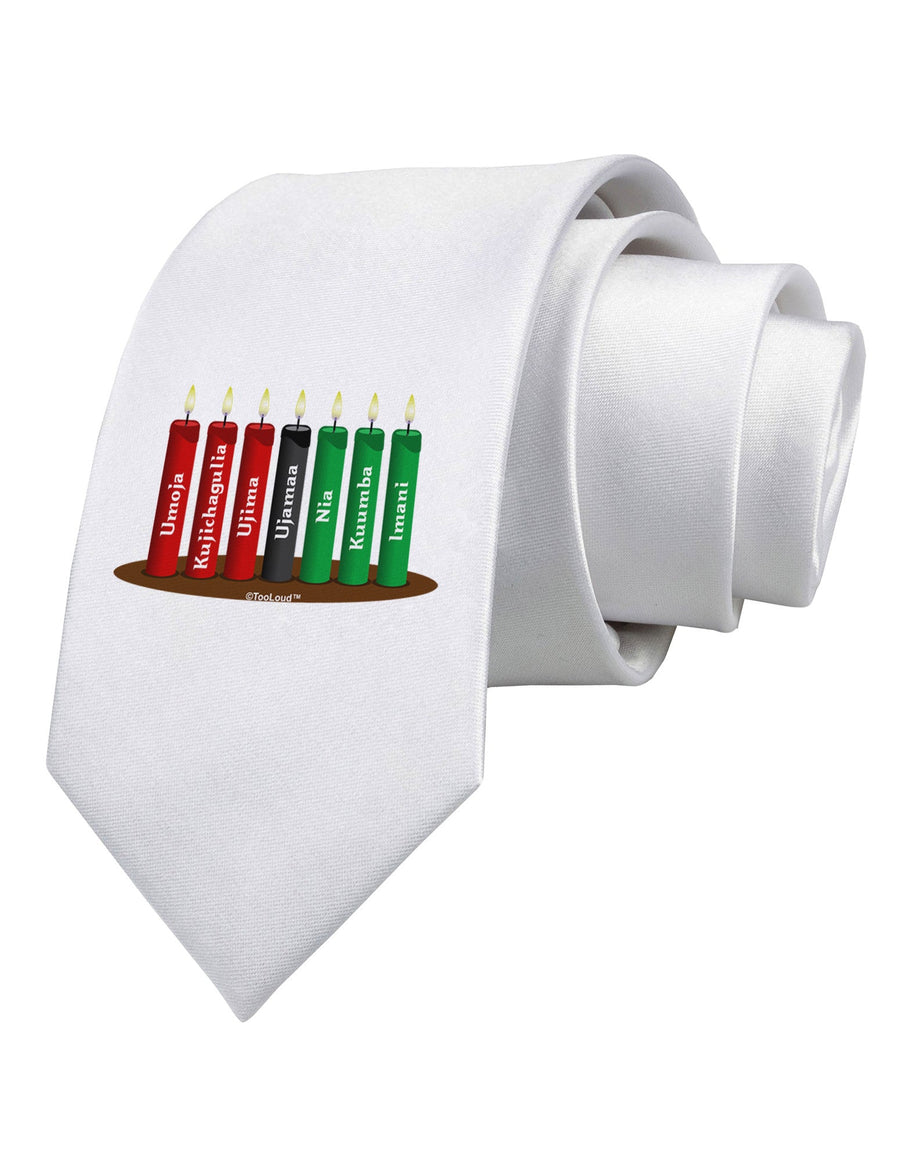 Kwanzaa Candles 7 Principles Printed White Necktie