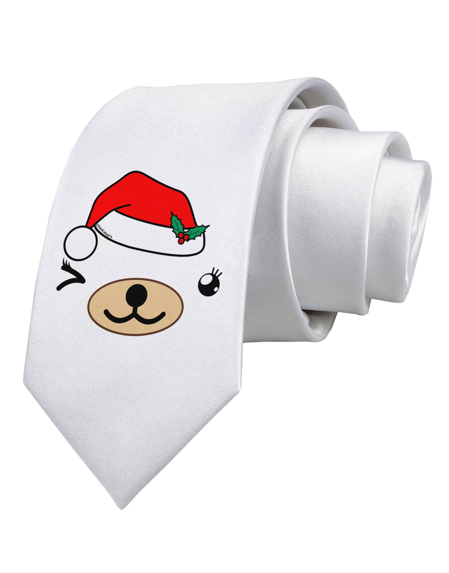 Kyu-T Face Beartholomea Santa Girl Bear Printed White Necktie