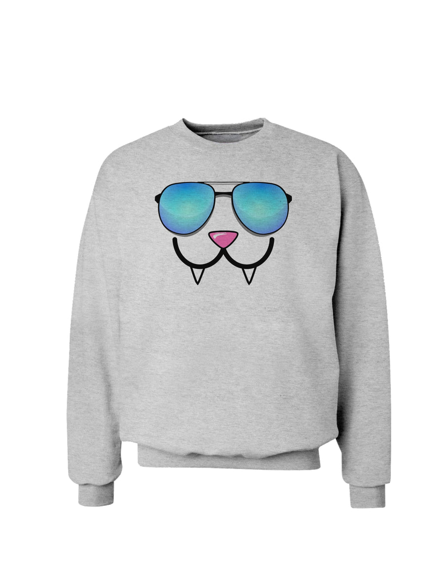 Kyu-T Face - Fangs Cool Sunglasses Sweatshirt-Sweatshirts-TooLoud-White-Small-Davson Sales