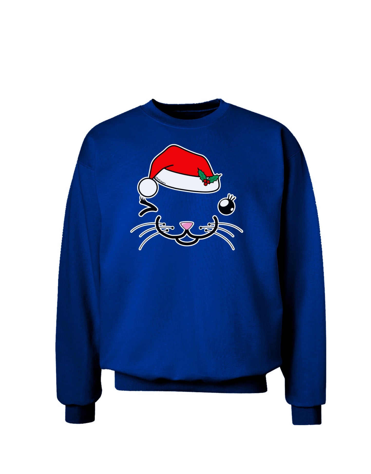Kyu-T Face Kattia Santa Hat Girl Cat Adult Dark Sweatshirt-Sweatshirts-TooLoud-Deep-Royal-Blue-Small-Davson Sales