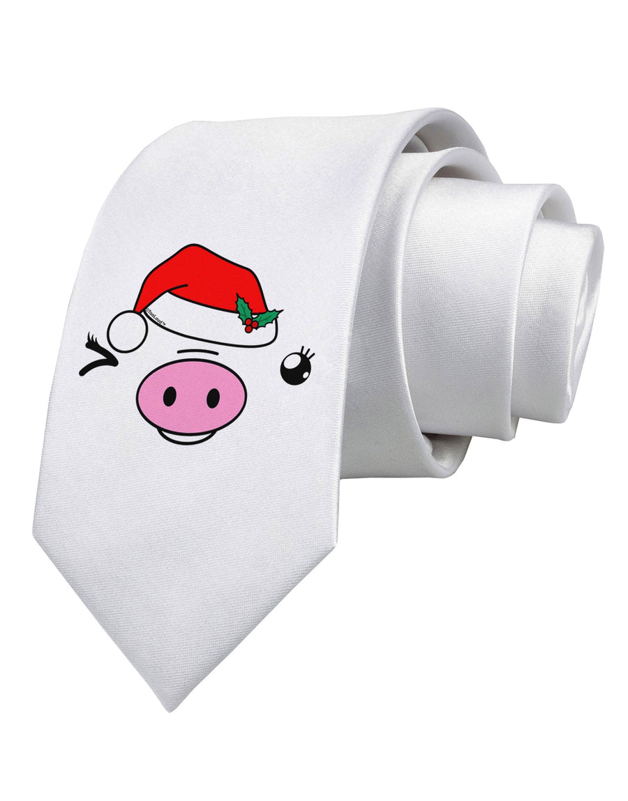 Kyu-T Face Oinkette Santa Hat Girl Pig Printed White Necktie