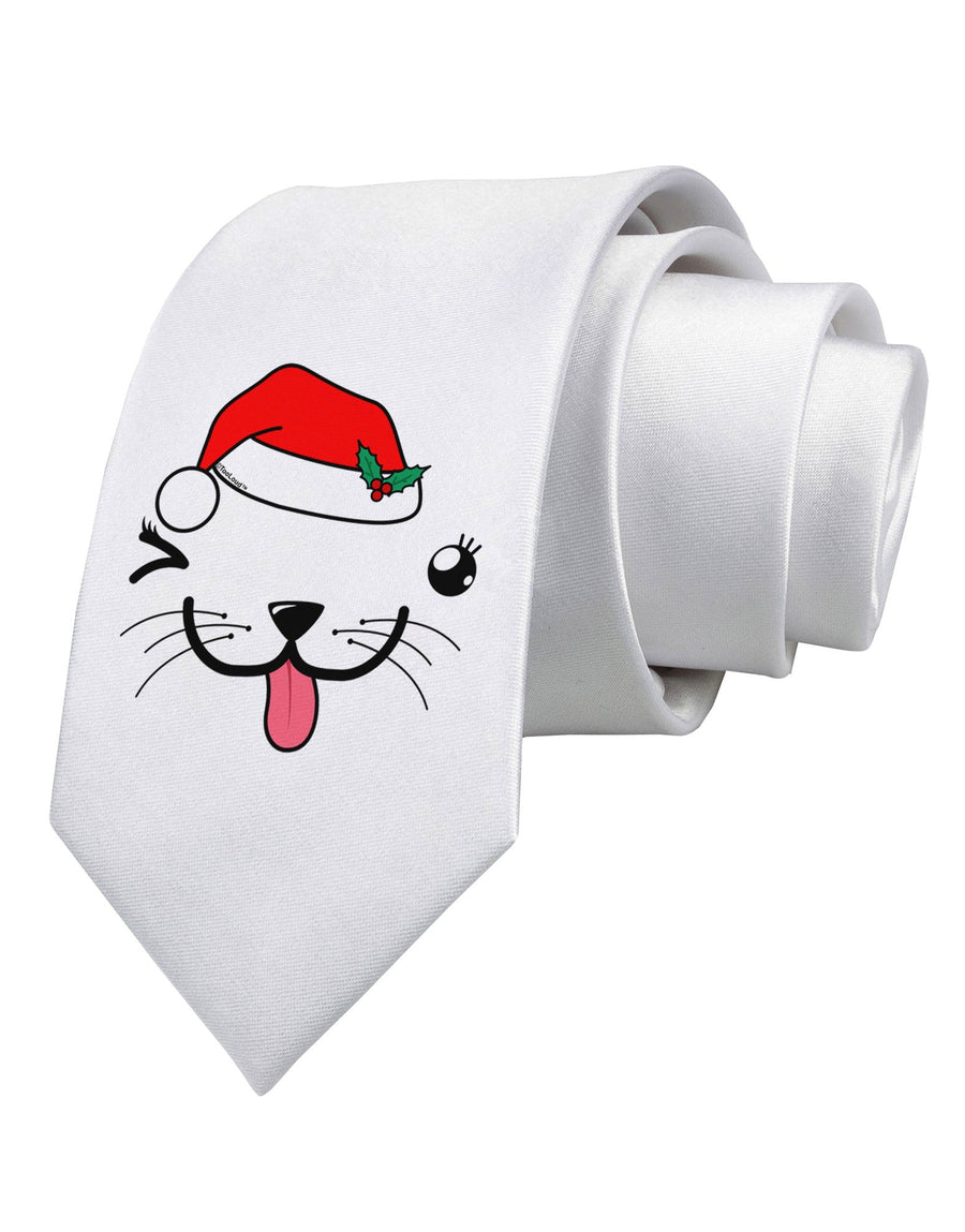 Kyu-T Face Puppina Santa Girl Dog Printed White Necktie