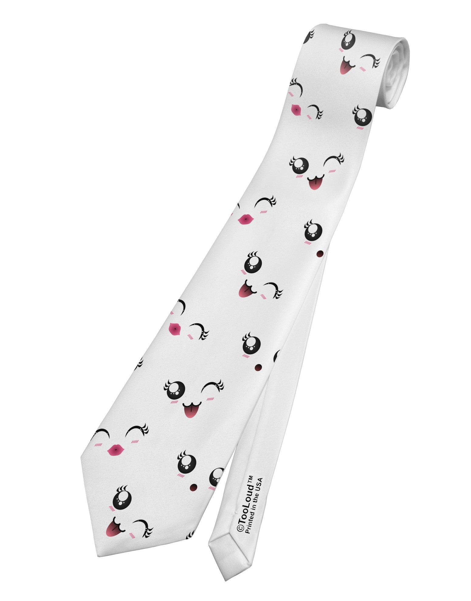 Kyu-T Faces AOP Printed White Necktie All Over Print by TooLoud