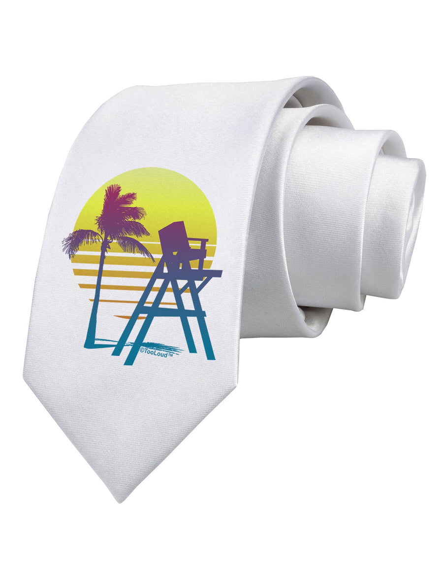 LA Beach Silhouette Letters Printed White Necktie