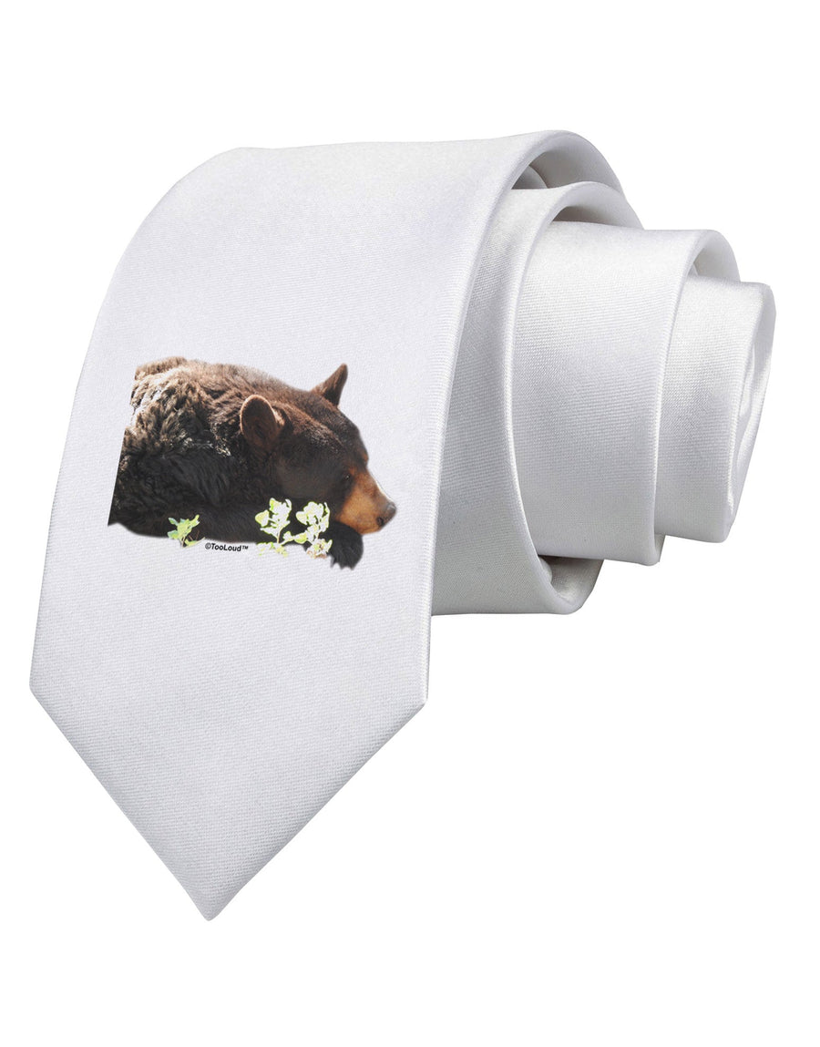 Laying Black Bear Cutout Printed White Necktie