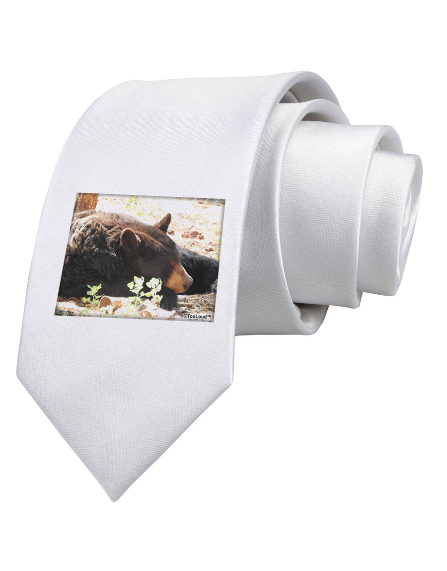 Laying Black Bear Printed White Necktie