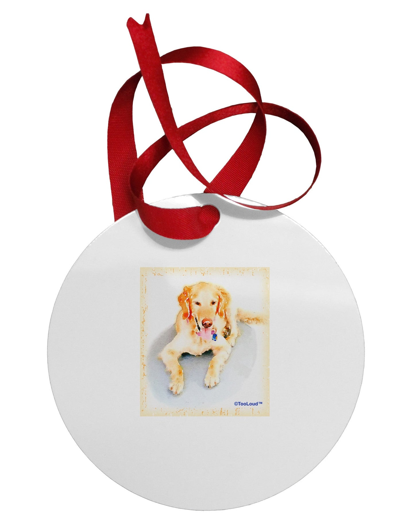 Laying Retriever Watercolor Circular Metal Ornament-Ornament-TooLoud-White-Davson Sales
