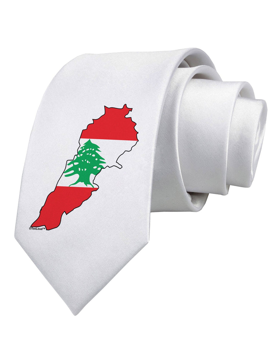 Lebanon Flag Silhouette Printed White Necktie