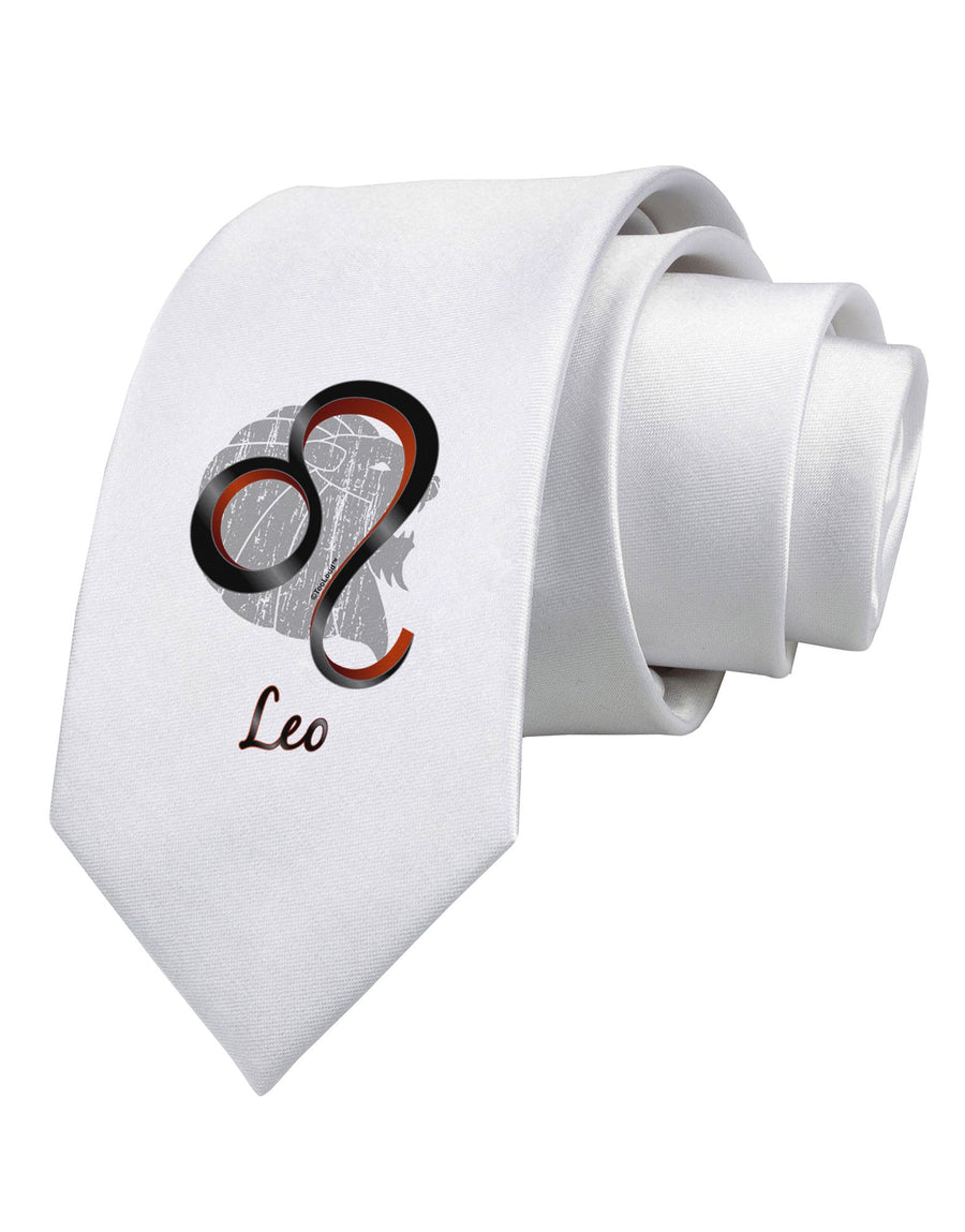 Leo Symbol Printed White Necktie