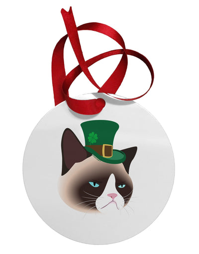 Leprechaun Disgruntled Cat Circular Metal Ornament-Ornament-TooLoud-White-Davson Sales