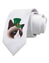 Leprechaun Disgruntled Cat Printed White Necktie