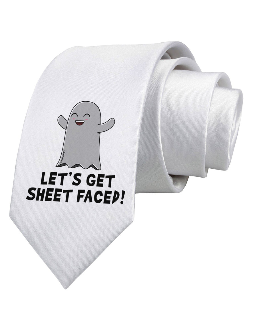 Let's Get Sheet Faced Printed White Necktie by TooLoud