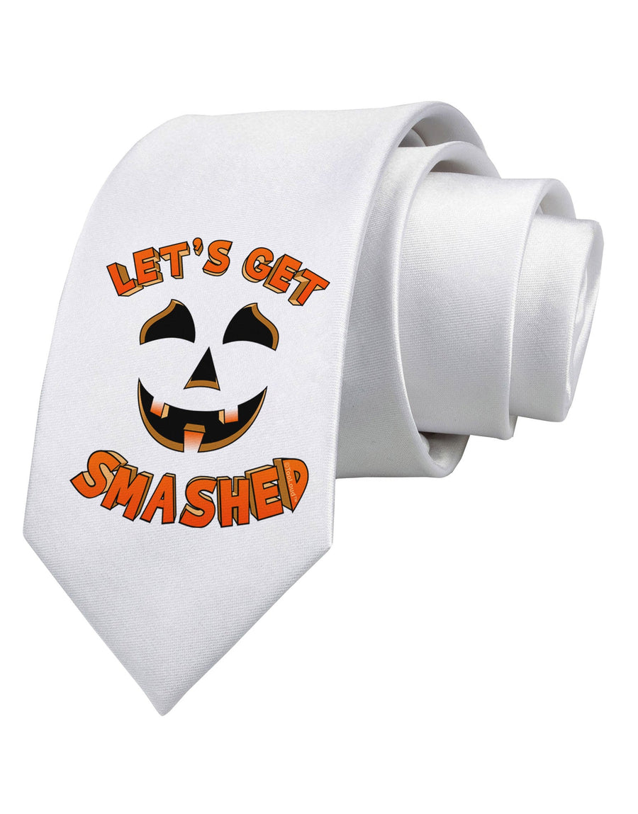 Let's Get Smashed Pumpkin Printed White Necktie by TooLoud