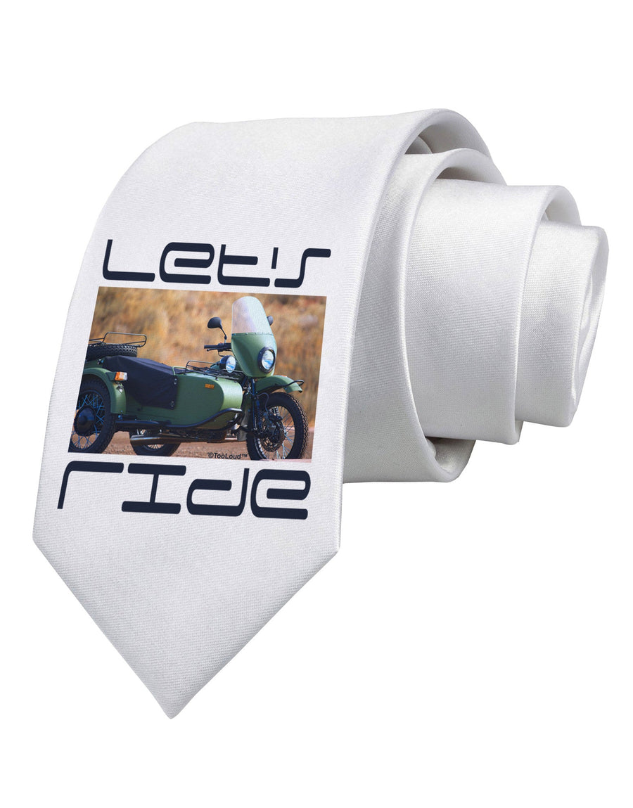 Lets Ride Sidecar Motorcycle Printed White Necktie