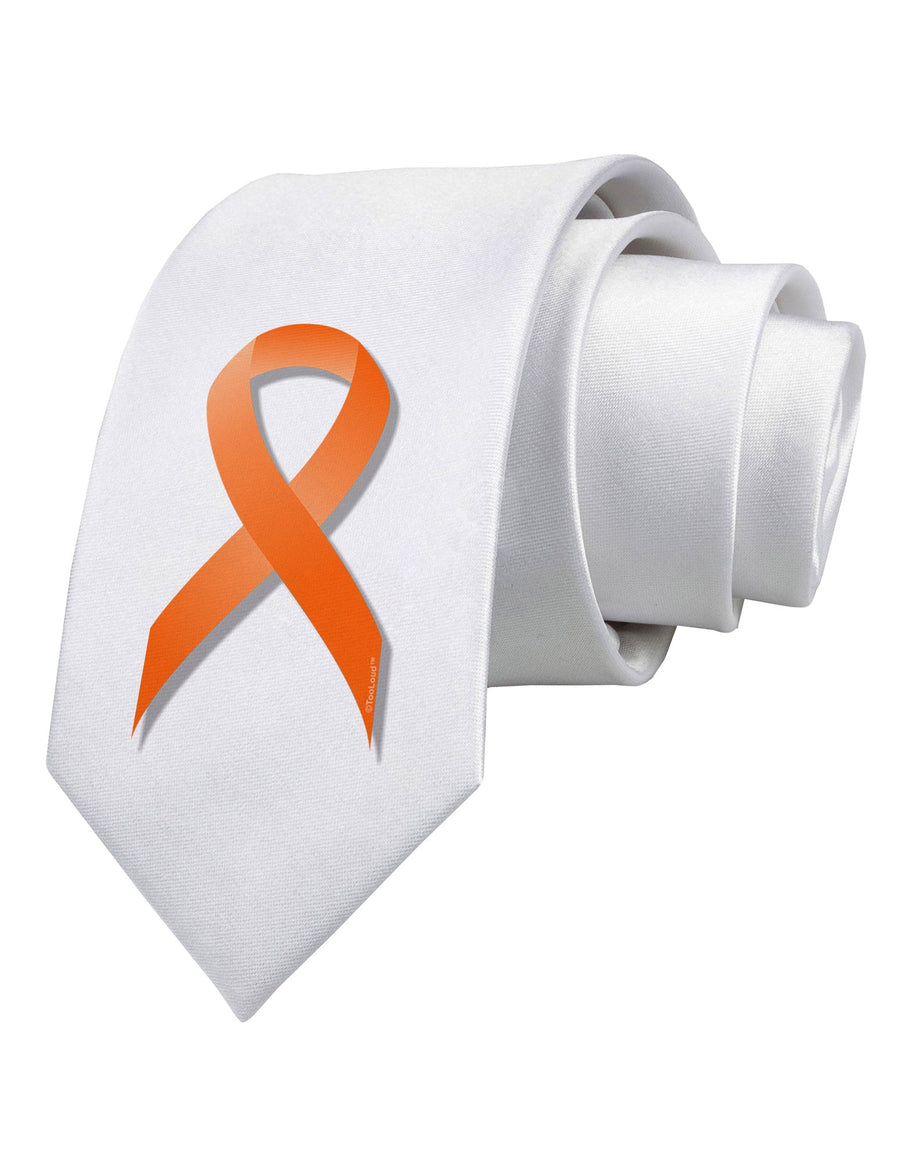 Leukemia Awareness Ribbon - Orange Printed White Necktie