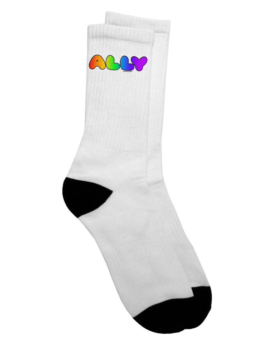 LGBT Ally Rainbow Text Adult Crew Socks - A Must-Have for Fashion-forward Individuals by TooLoud-Socks-TooLoud-White-Ladies-4-6-Davson Sales