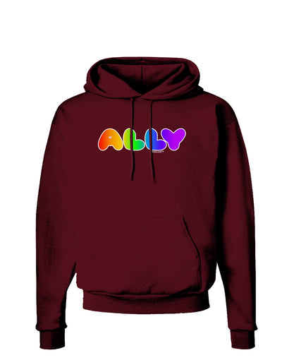 LGBT Ally Rainbow Text Dark Hoodie Sweatshirt by TooLoud-Hoodie-TooLoud-Maroon-Small-Davson Sales