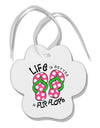 Life is Better in Flip Flops - Pink and Green Paw Print Shaped Ornament-Ornament-TooLoud-White-Davson Sales