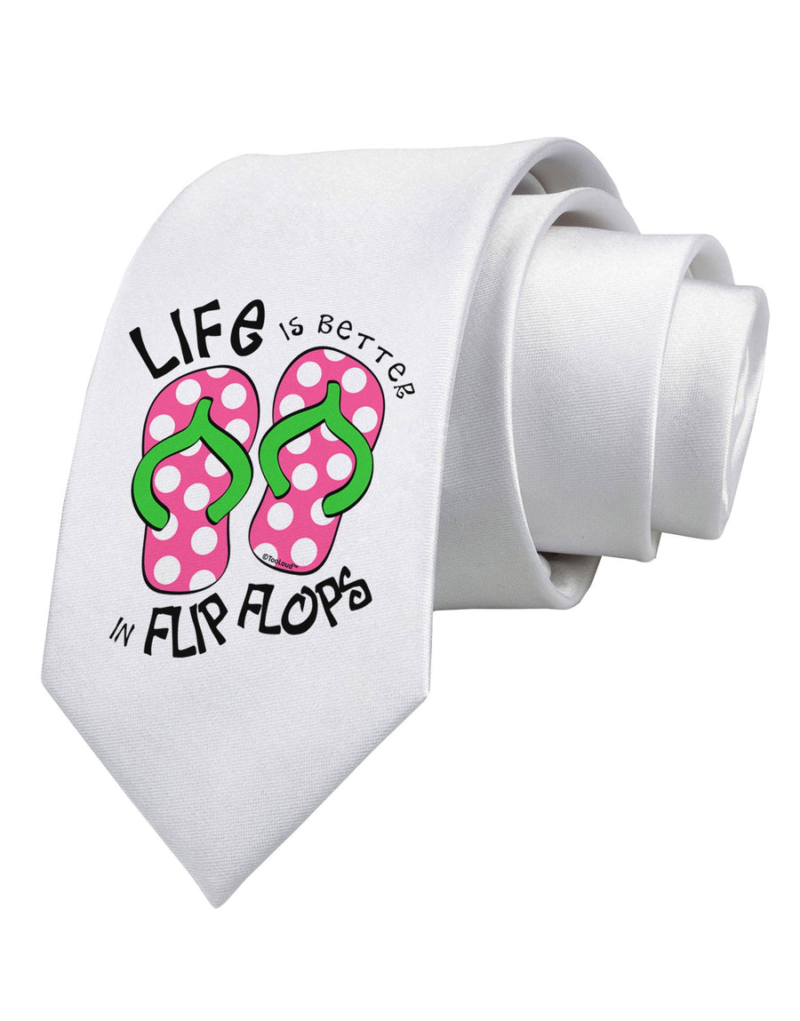 Life is Better in Flip Flops - Pink and Green Printed White Necktie