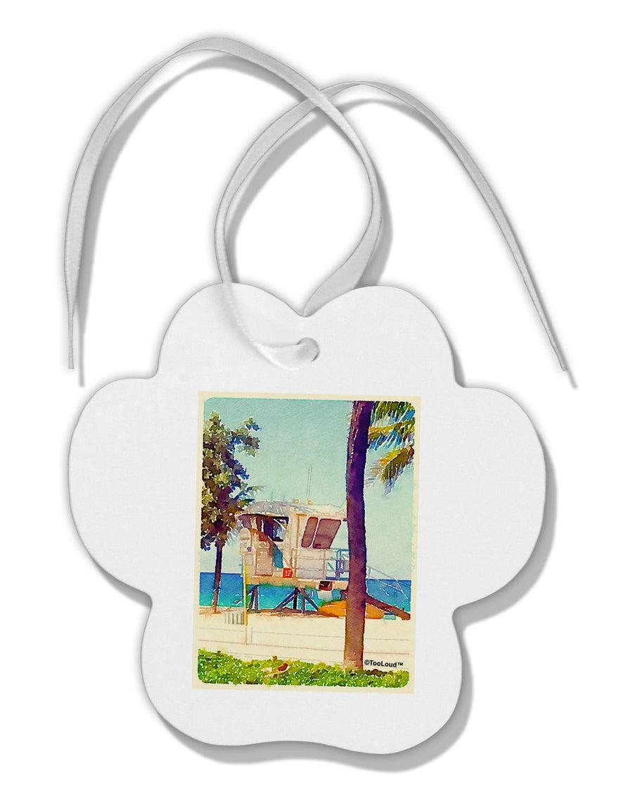 Lifeguard Station Watercolor Paw Print Shaped Ornament-Ornament-TooLoud-White-Davson Sales