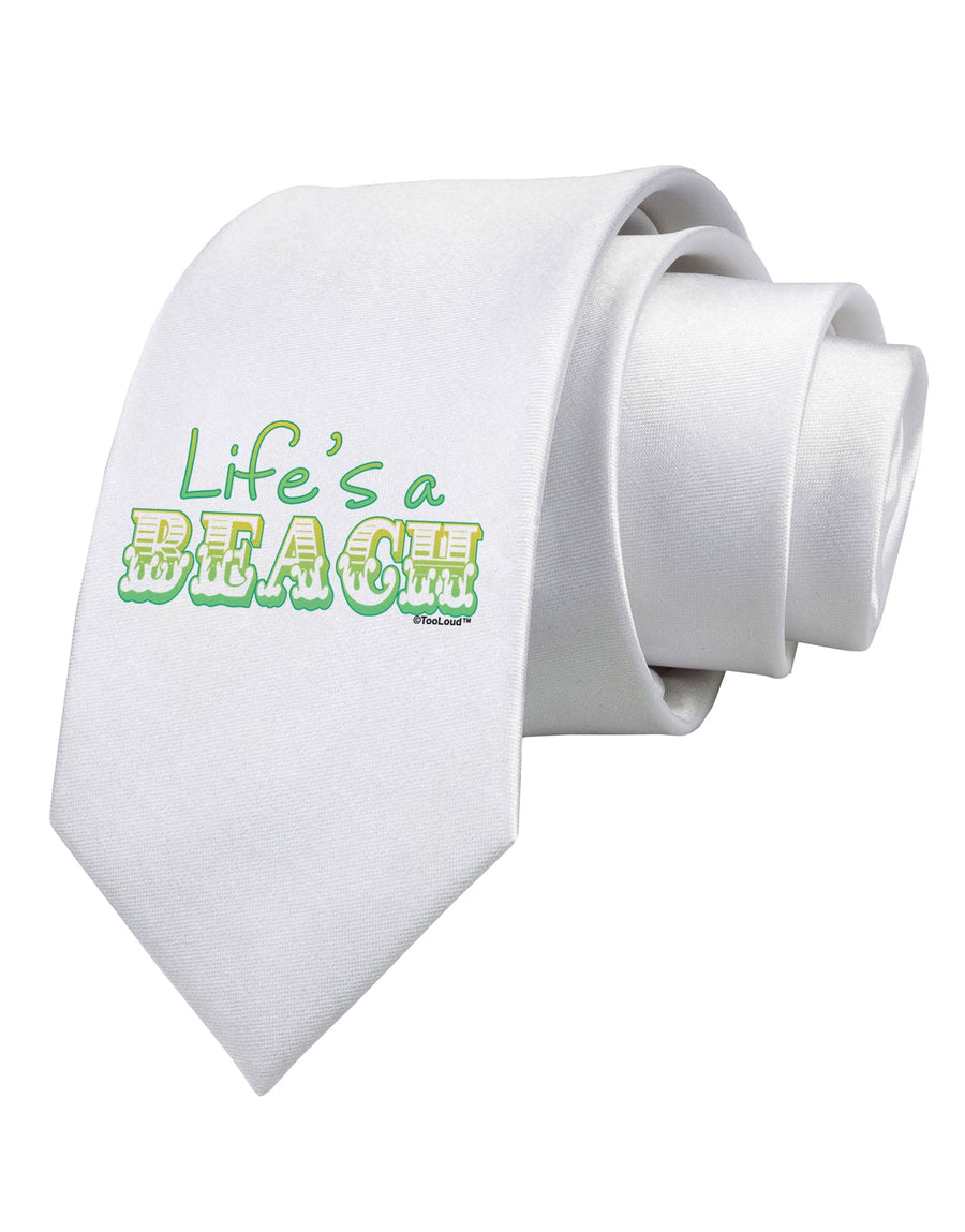 Lifes a Beach Color Printed White Necktie by TooLoud