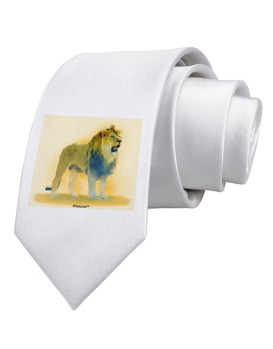 Lion Watercolor 1 Printed White Necktie