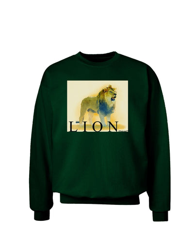 Lion Watercolor 1 Text Adult Dark Sweatshirt-Sweatshirts-TooLoud-Deep-Forest-Green-Small-Davson Sales