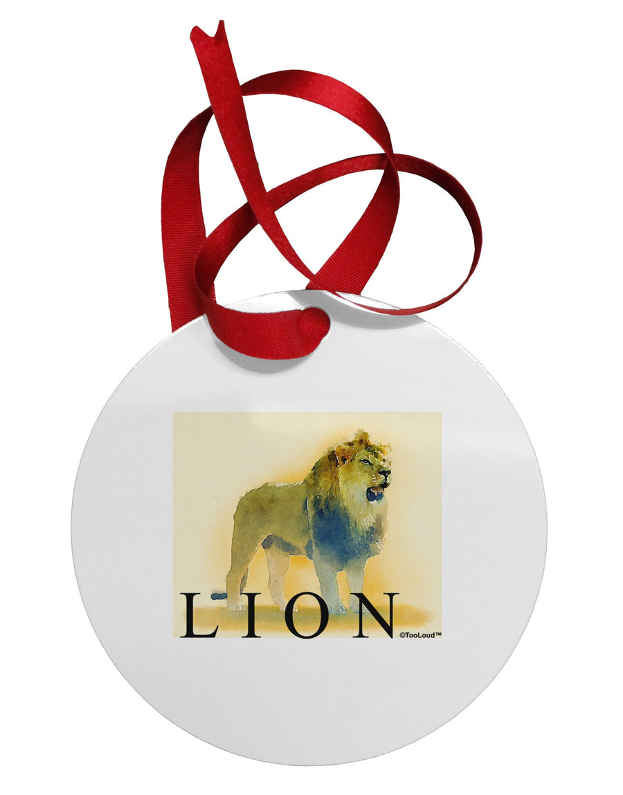 Lion Watercolor 1 Text Circular Metal Ornament-Ornament-TooLoud-White-Davson Sales