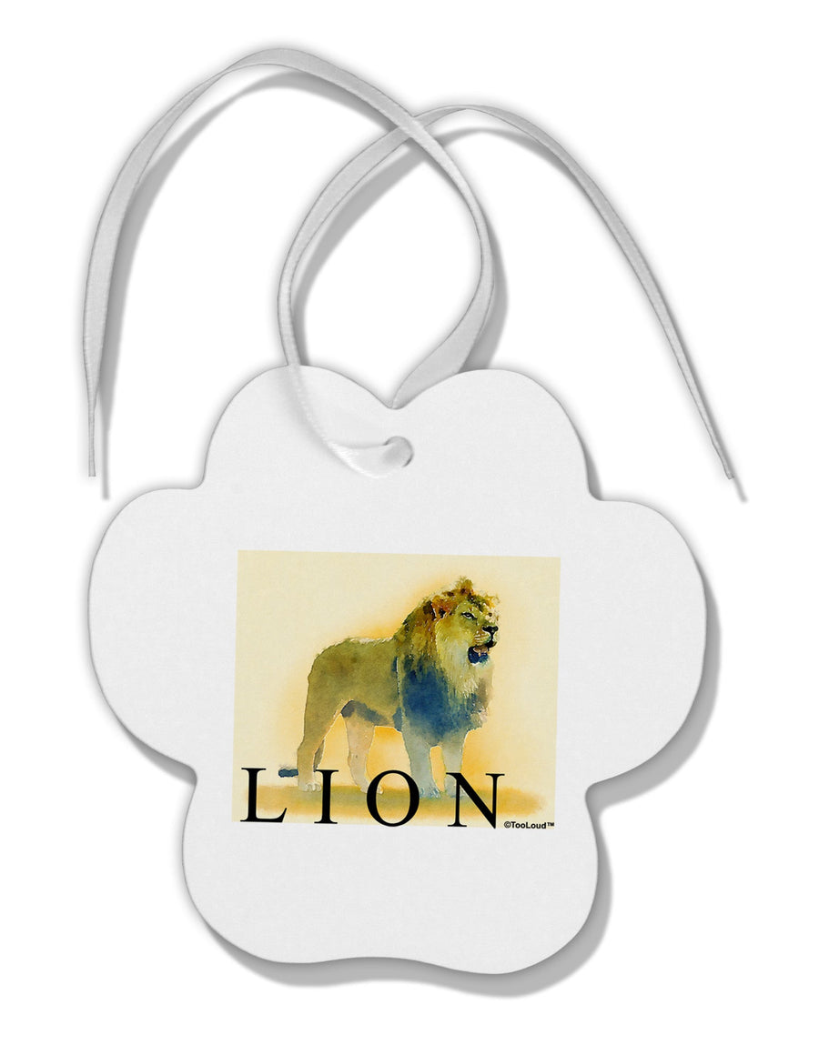 Lion Watercolor 1 Text Paw Print Shaped Ornament-Ornament-TooLoud-White-Davson Sales