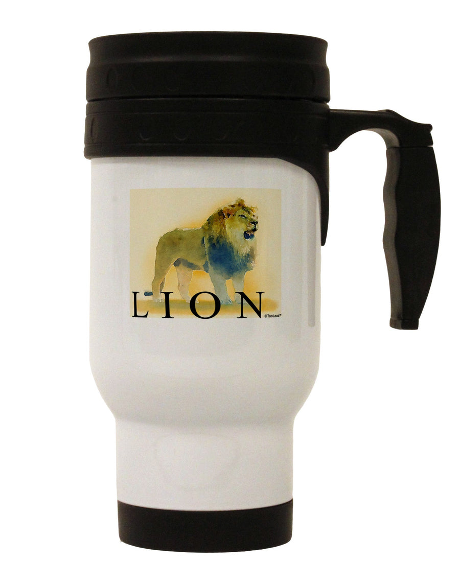 Lion Watercolor 1 Text Stainless Steel 14oz Travel Mug-Travel Mugs-TooLoud-White-Davson Sales