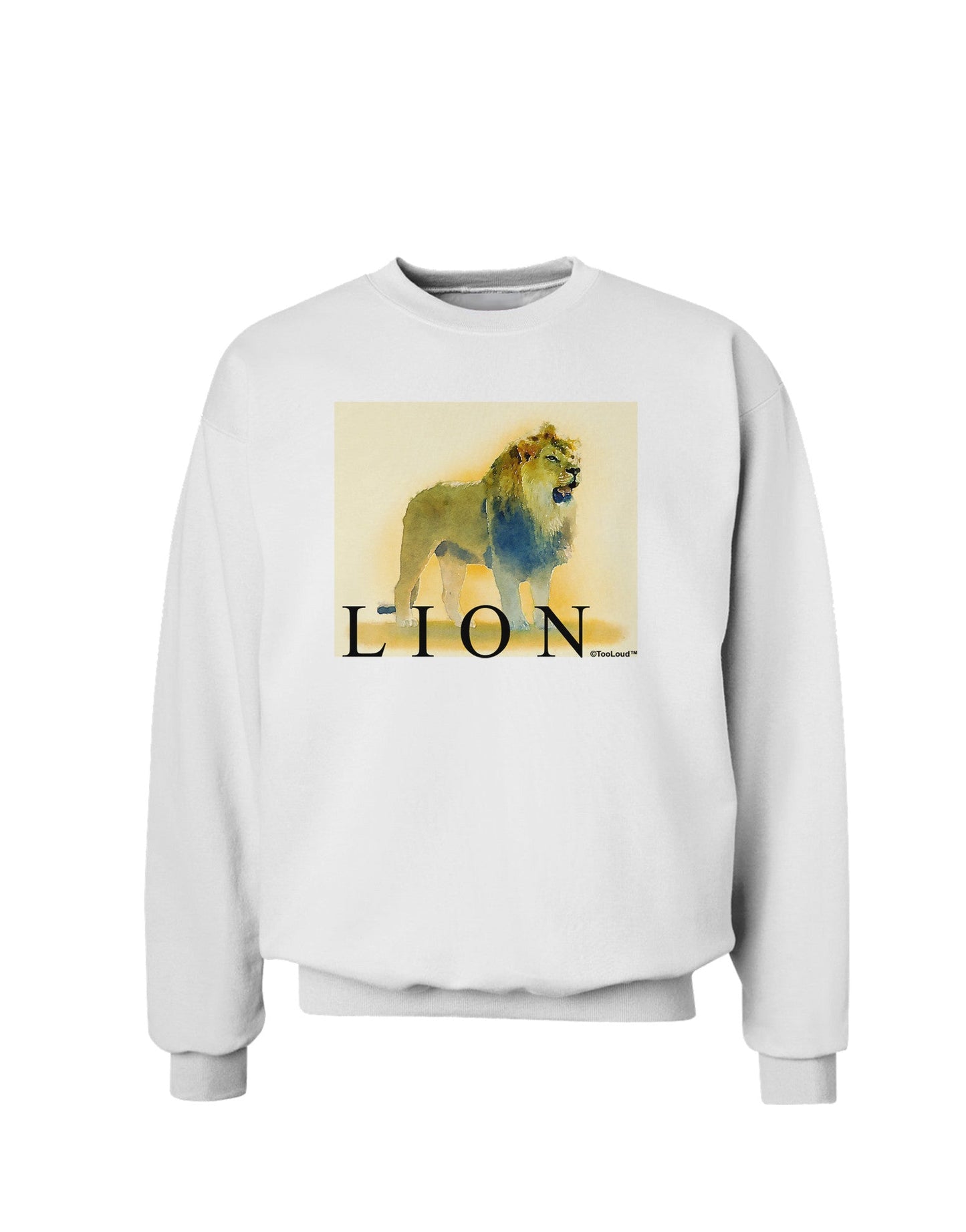 Lion Watercolor 1 Text Sweatshirt-Sweatshirts-TooLoud-White-Small-Davson Sales