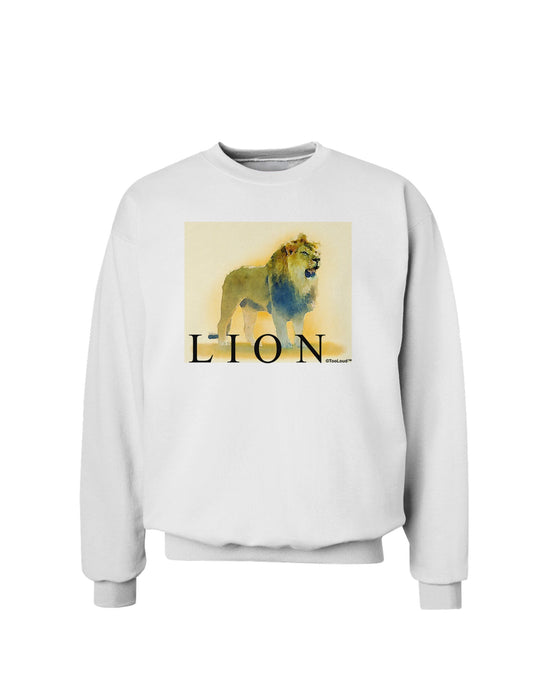 Lion Watercolor 1 Text Sweatshirt-Sweatshirts-TooLoud-White-Small-Davson Sales