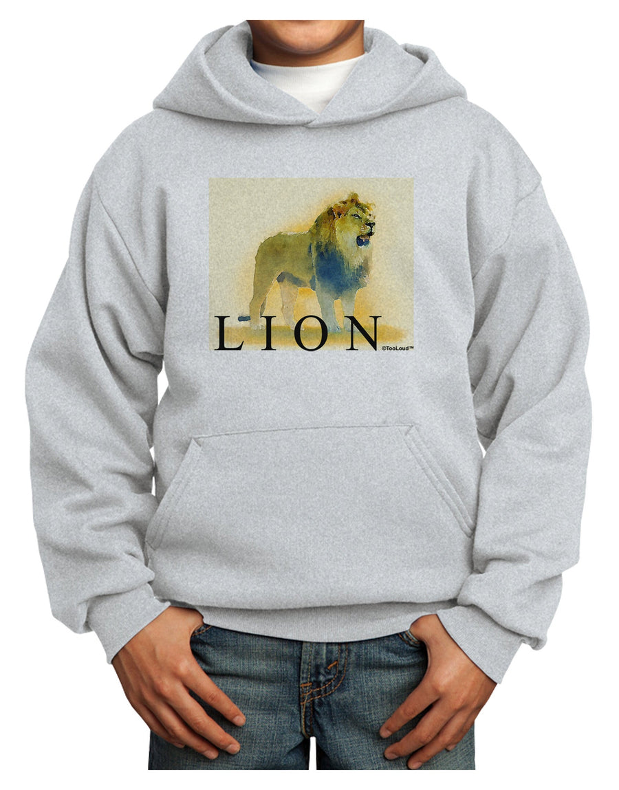 Lion Watercolor 1 Text Youth Hoodie Pullover Sweatshirt-Youth Hoodie-TooLoud-White-XS-Davson Sales