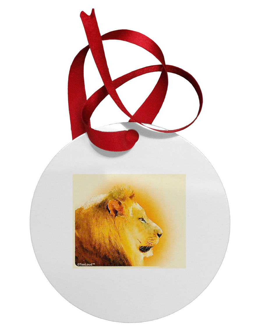 Lion Watercolor 3 Circular Metal Ornament-Ornament-TooLoud-White-Davson Sales