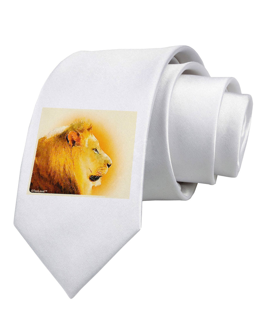 Lion Watercolor 3 Printed White Necktie