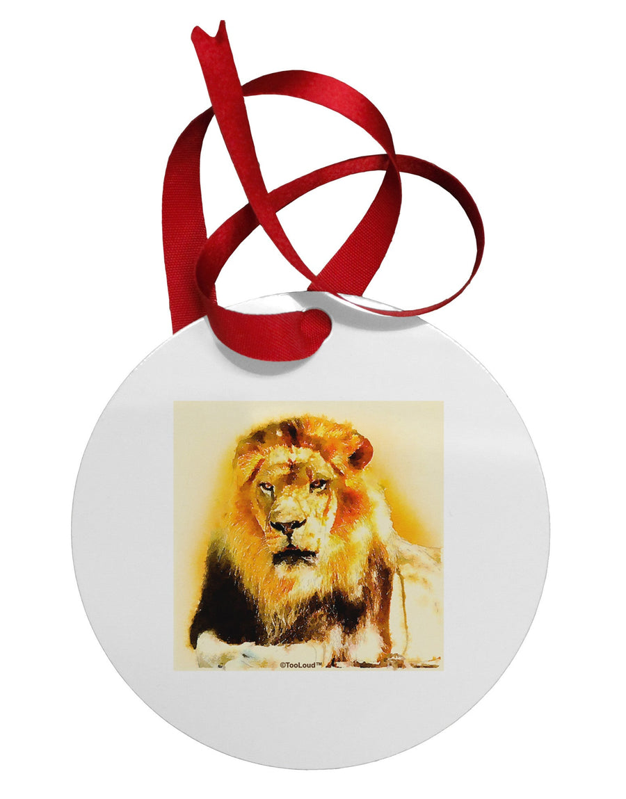 Lion Watercolor 4 Circular Metal Ornament-Ornament-TooLoud-White-Davson Sales