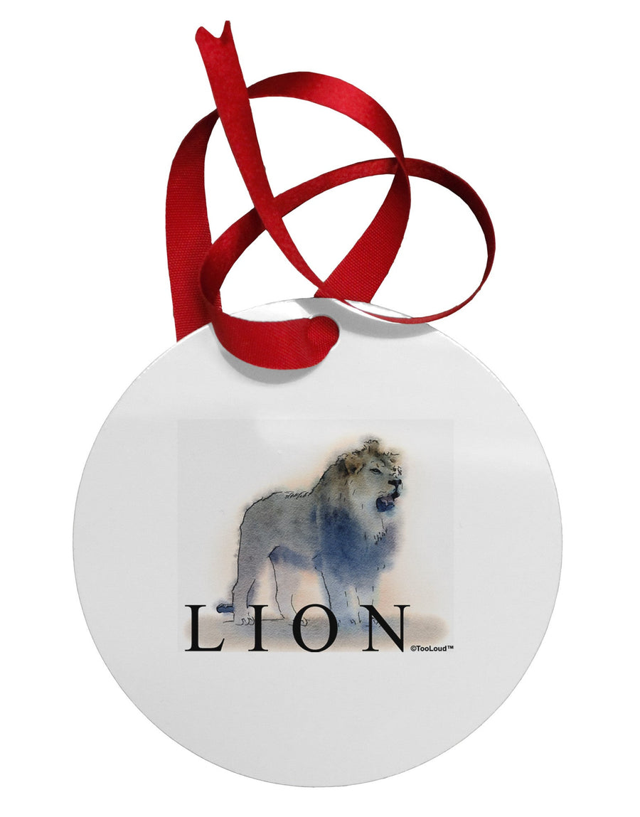 Lion Watercolor B Text Circular Metal Ornament-Ornament-TooLoud-White-Davson Sales